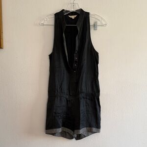 Charcoal grey silk Sleeveless Button-Up Romper
